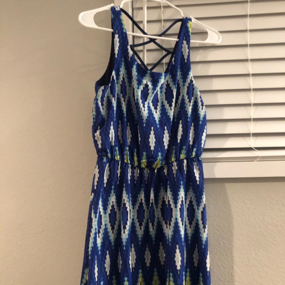 Blue, white and lime green dress